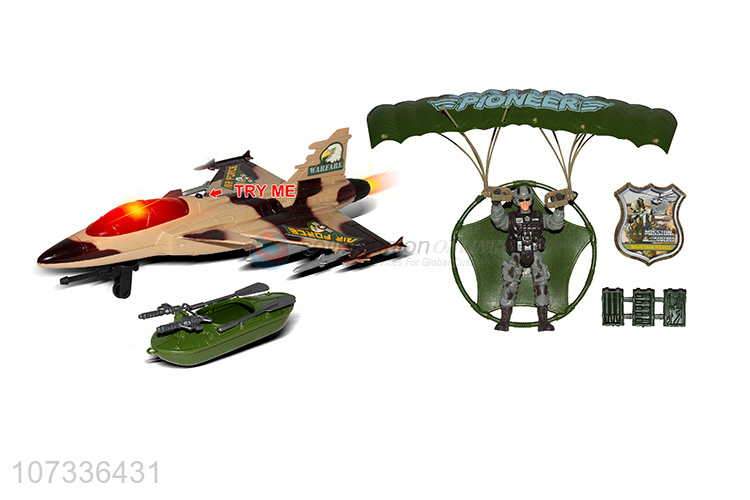 Good Sale Sound-Light Fighter Artillery Tent Vehicle Combat Boat Sandbag Parachute Set Toy