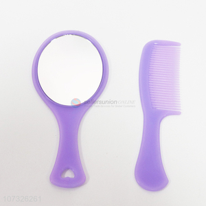 Good quality solid color hand-held plastic mirror and comb set for promotion