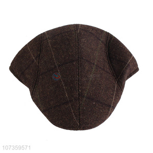 High Quality Plaid Wool Felt Hat Casual Peaked Cap