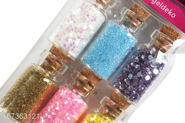 Factory Price Nail Jewelry Glitter Sequins 6 Bottles Nails Ornament Set
