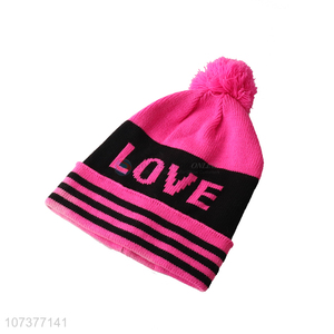Yiwu direct sale pink hedging fur ball hat outdoor knitted hat