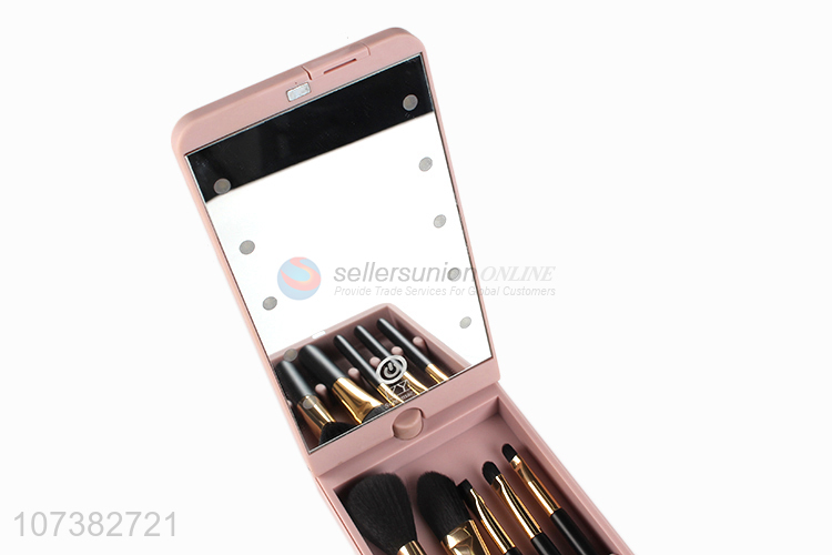 High-end 360 degree rotation led light makeup mirror with cosmetic brushes