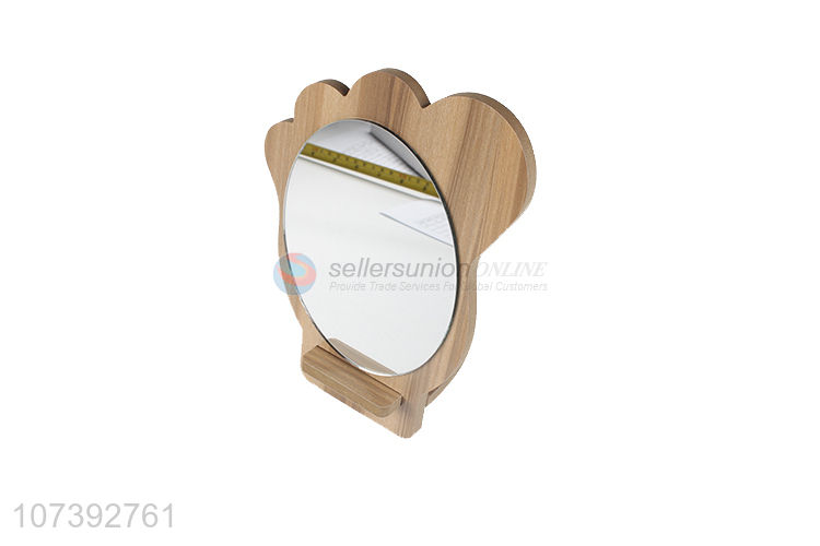 High Sales Cute Foot Shape Design Wooden Single Side Makeup Mirror