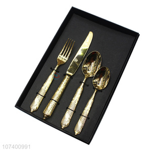 Upscale personalized plating 24 k gold 4 pieces stainless steel cutlery set