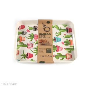 Color Printing Rectangle Bamboo Fiber Serving Tray With Handle