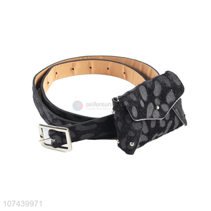 Unique design ladies belts pin buckle pu belt with pouch bag