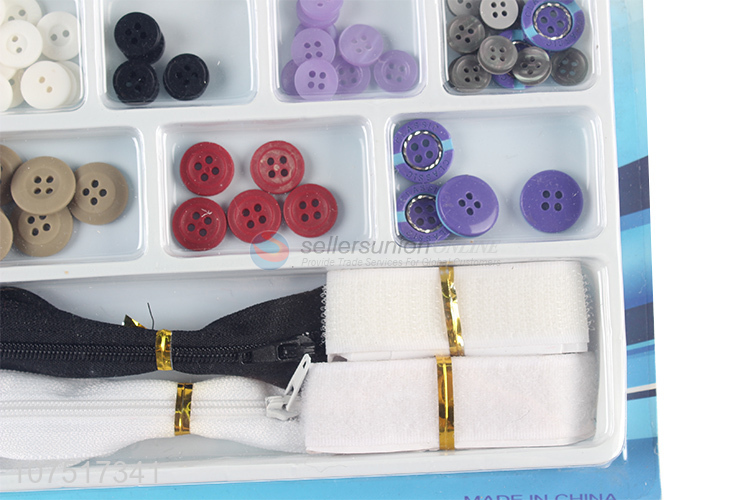 Hot selling sewing tool kit with button, zipper & hook loop fastener