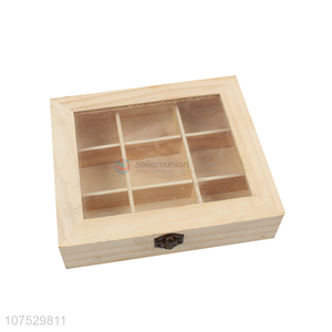 Promotional 6 compartments wooden jewelry case with glass window lid