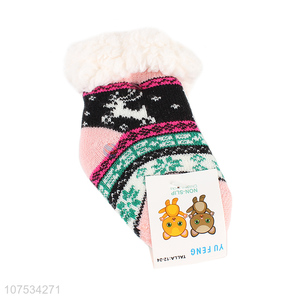 Hot sale kids winter Christmas socks fleece lined socks