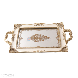 New Arrivals Luxury Rectangular Resin Mirror Serving Tray With Handles