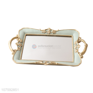 Top Selling Luxury Gold Decorative Resin Serving Mirror Tray With Handles