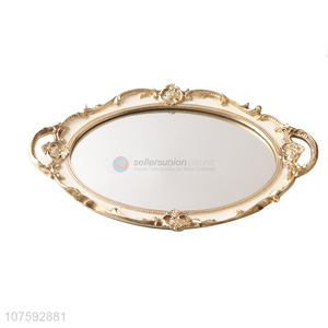 Factory Wholesale European Style Gold Decoration Resin Mirror Serving Tray