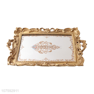 Wholesale Luxury Gold Serving Tray Resin Service Mirror Tray With Handles