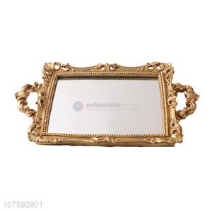 Best Sale Luxury Antique Gold Decoration Serving Tray Resin Mirror Serving Tray