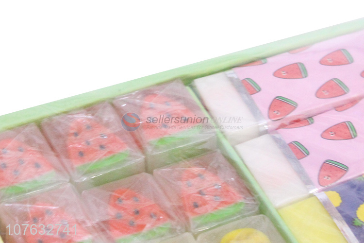 Hot Selling Colorful Fruit Pattern Rectangle Eraser Set