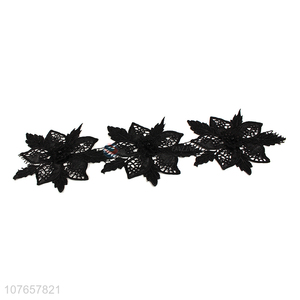 Hot sale low price black lace trim with 3D  flowers and beads