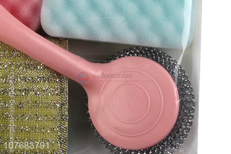 Factory wholesale kitchen cleaning steel wire ball sponge brush set