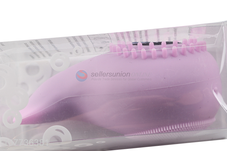 Wholesale cute whale shape double sided silicone cleaning brush for face and hair