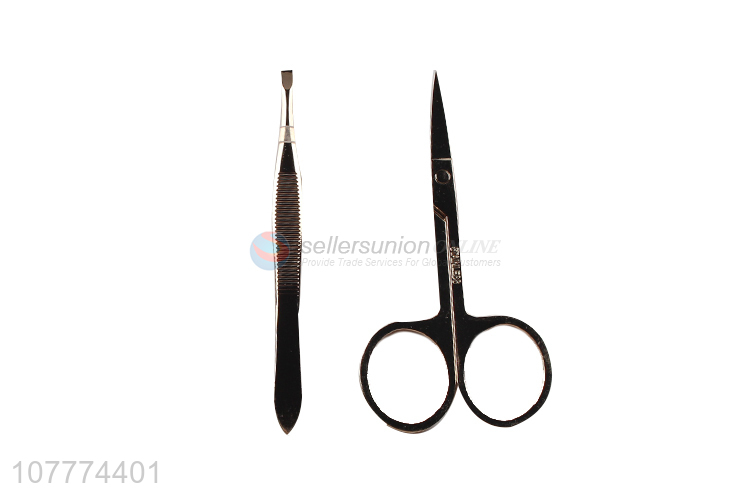 Premium quality stainless steel eyebrow scissor and tweezers set