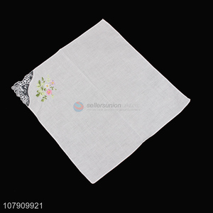Hot selling white embroidered cotton ladies handkerchief