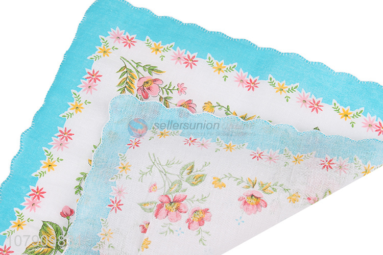 Factory direct sale blue printed cotton handkerchief for ladies