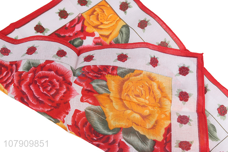 Hot selling red creative printed cotton ladies handkerchief