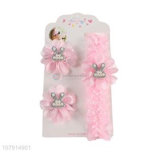 Good Quality Cute Rabbit Handmade Hairpin Headband Set For Baby Girls