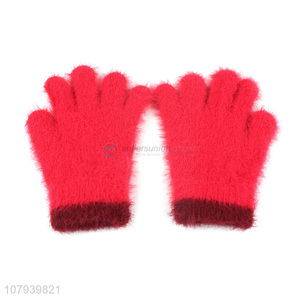 Factory Price Red Knitted Glove Ladies Winter Warm Gloves