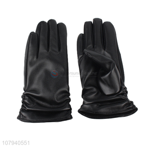 Hot sale women winter gloves elastic pu leather outdoor thermal gloves