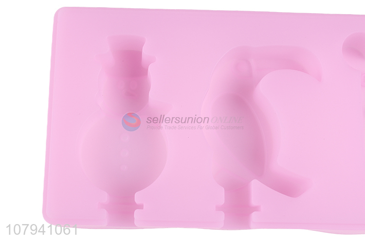 Creative design pink silicone popsicle mold with animal shape