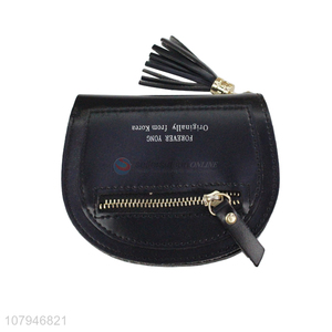 Simple style black fashion lady mini wallet with tassel decoration