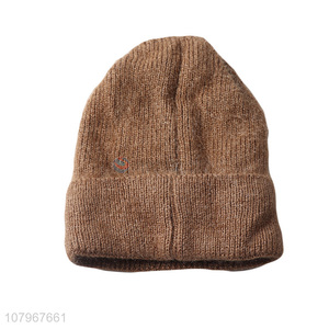 China wholesale solid color men winter thickened knitted beanie hat