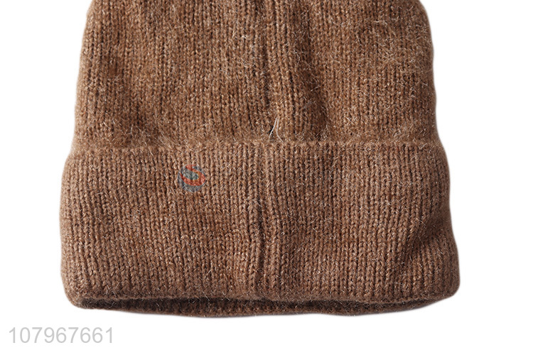 China wholesale solid color men winter thickened knitted beanie hat