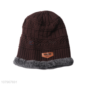 Yiwu market men winter windproof knitted beanie hat with fleece lining