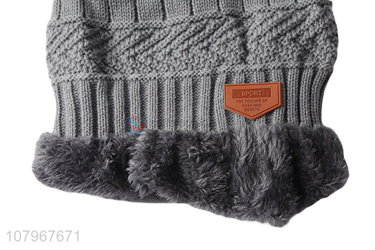 Good quality men winter fleece lined knitted beanie with pom pom