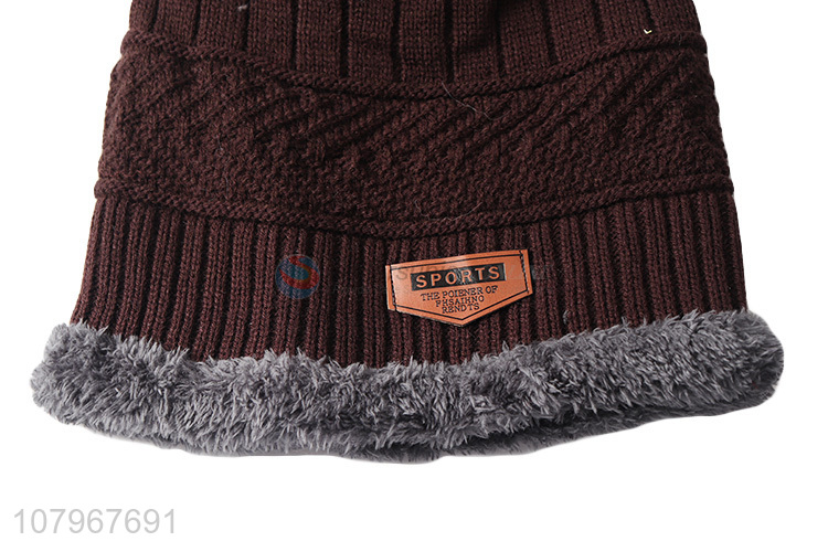 Yiwu market men winter windproof knitted beanie hat with fleece lining