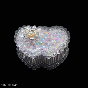 Yiwu market fashion double-heart shaped plastic jewelry box trinket case