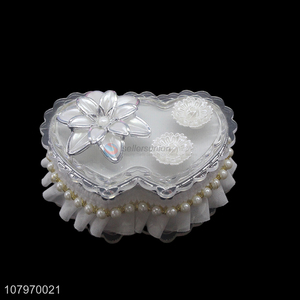 Good quality fine double-heart shaped plastic jewelry case with pearls