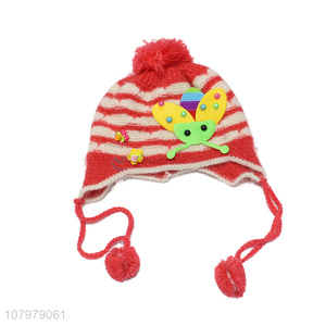 China imports kids winter fleece lined knitted earmuffs hat with pom pom