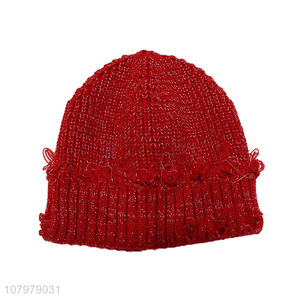 Top product women winter beanie hat fashion ripped knitted hip hop cap