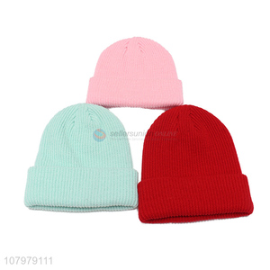 Factory supply candy color acrylic knitted beanie cap for kids toddlers