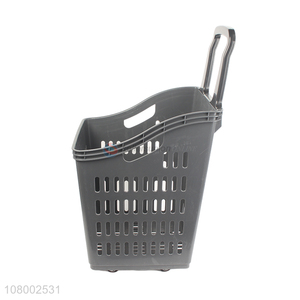 Latest arrival supermarket highback plastic rolling shopping basket for store