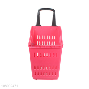 Good quality supermarket highback rolling plastic shopping basket with wheels