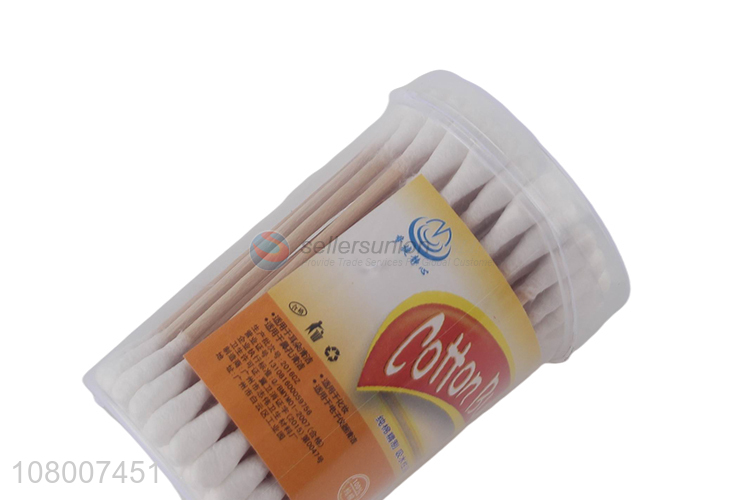 Popular products eco-friendly wooden cotton swabs with round plastic box