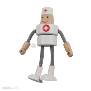 New hot sale poseable wooden doll doctor role play doll for kids