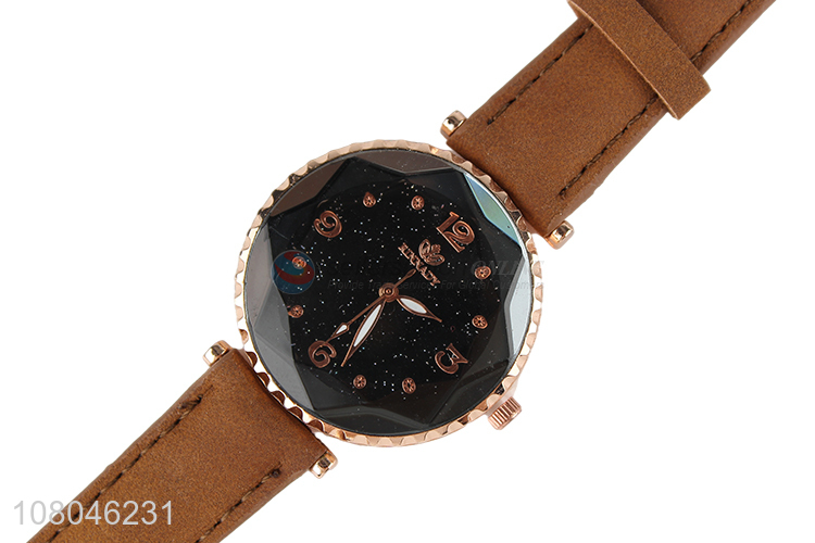 New design custom logo pu leather strap women quartz watch