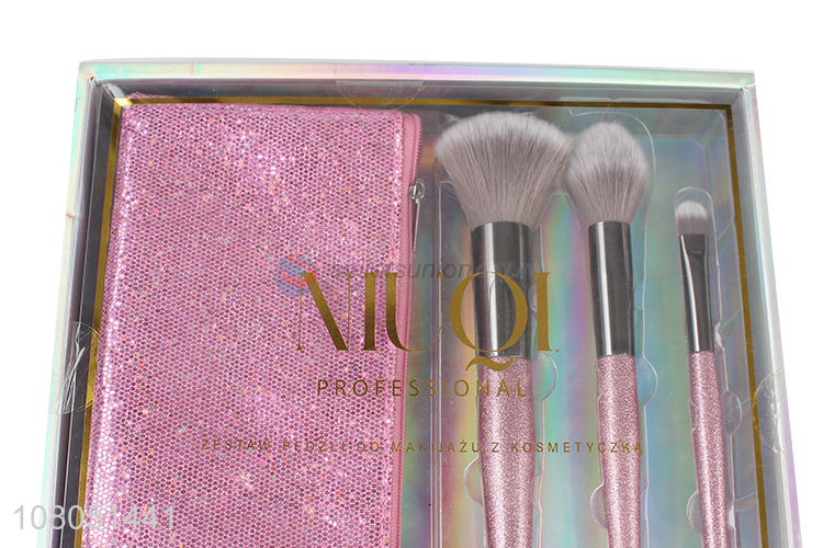 Wholesale 3pcs face makeup brushes set powder blush eyeshadow brush with bag