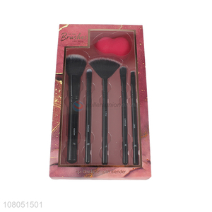 Hot selling 5pcs kabuki makeup brush set with blending sponge cosmetic tools