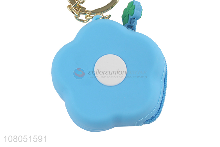 Wholesale flower shape silicone coin purse key chain for girls kids