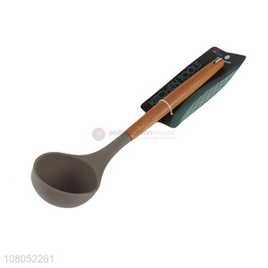 Hot selling nylon cookware heat resistant silicone soup ladle with wooden handle
